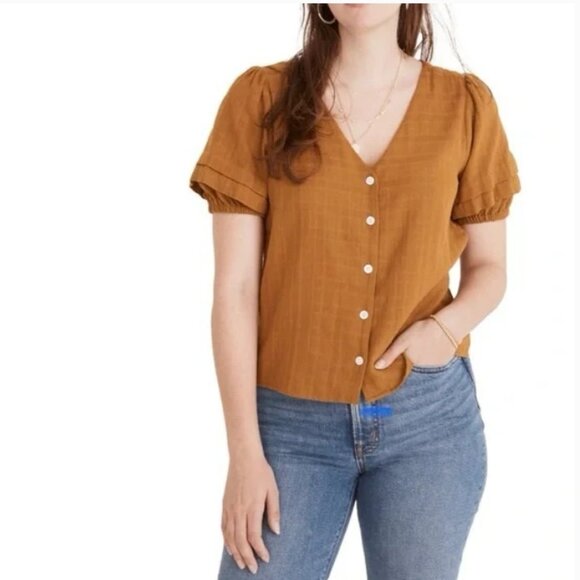 Madewell Tops - Madewell Pembroke Cotton Top in Mahan Plaid Bronzed Lichen Size XL EUC